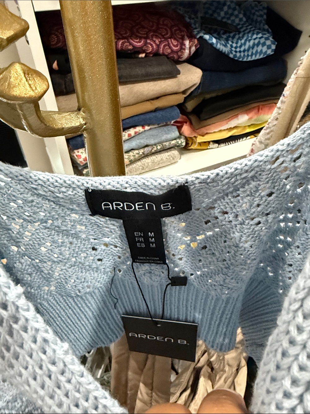 New Arden B Light Blue Crochet Tie-Front Cropped Camisole medium knit cotton - Picture 3 of 5